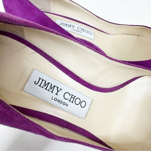 Jimmy Choo Purple Suede Heels Womens 37.5 Slip On Pumps - Picture 9 of 11